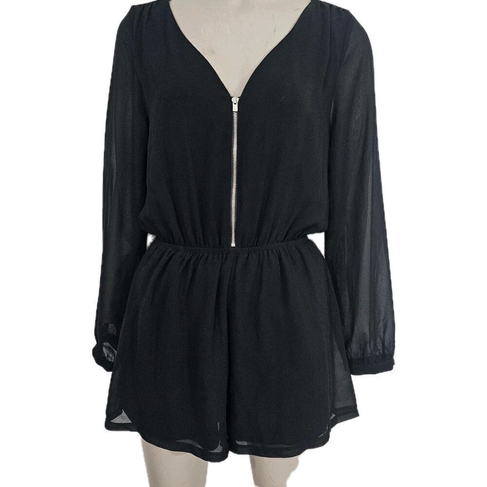 Express Chiffon Short ROMPER Sheer Long Sleeves Black Size XS - Picture 3 of 13